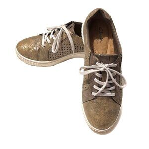 Clarks Shoes Womens 8M Bronze Leather Sneaker Caroline Elle Comfy Everyday Artsy
